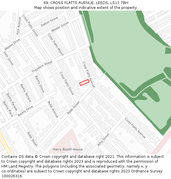 69, CROSS FLATTS AVENUE, LEEDS, LS11 7BH: Location map and indicative extent of plot