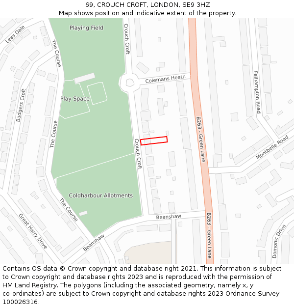 69, CROUCH CROFT, LONDON, SE9 3HZ: Location map and indicative extent of plot