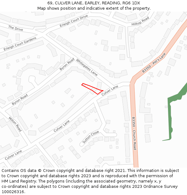 69, CULVER LANE, EARLEY, READING, RG6 1DX: Location map and indicative extent of plot