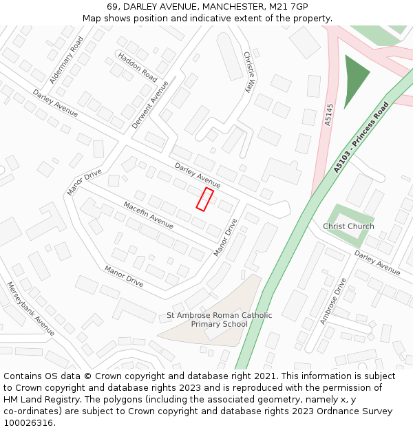 69, DARLEY AVENUE, MANCHESTER, M21 7GP: Location map and indicative extent of plot