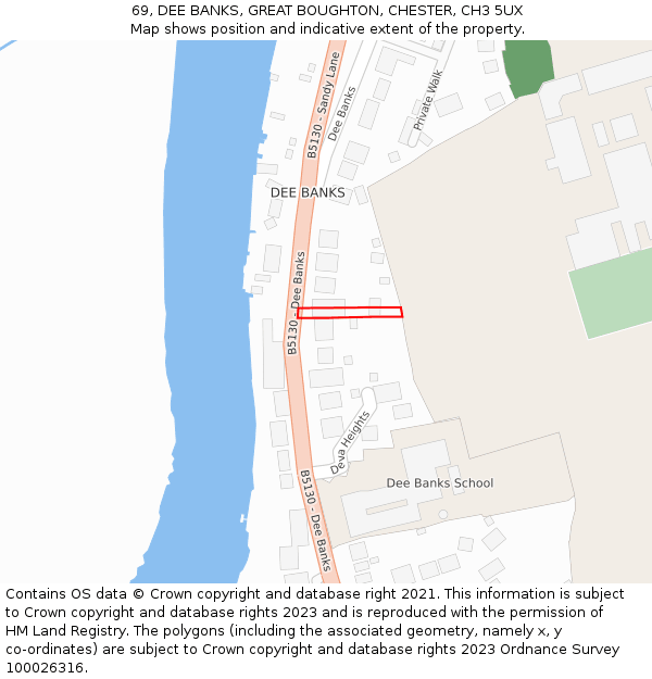 69, DEE BANKS, GREAT BOUGHTON, CHESTER, CH3 5UX: Location map and indicative extent of plot