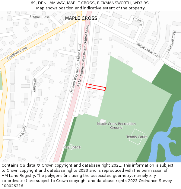 69, DENHAM WAY, MAPLE CROSS, RICKMANSWORTH, WD3 9SL: Location map and indicative extent of plot