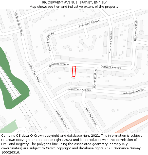 69, DERWENT AVENUE, BARNET, EN4 8LY: Location map and indicative extent of plot