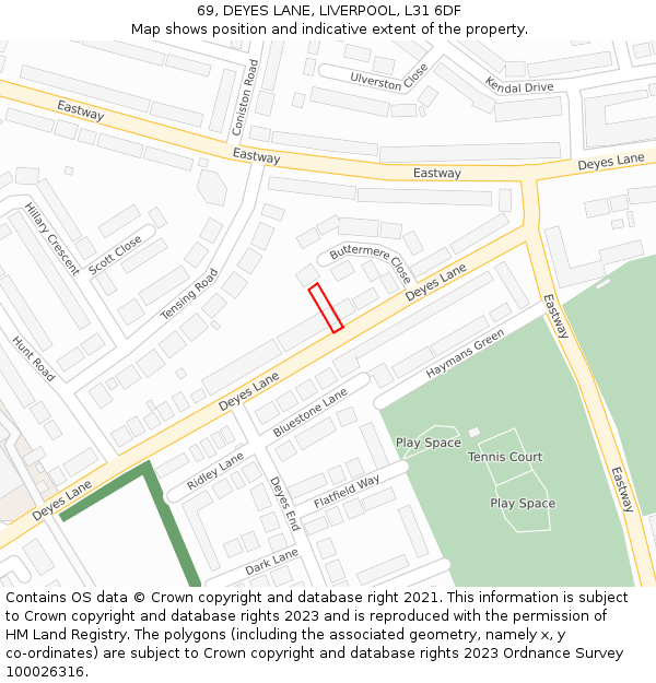 69, DEYES LANE, LIVERPOOL, L31 6DF: Location map and indicative extent of plot