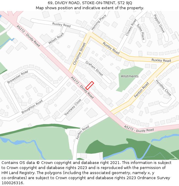 69, DIVIDY ROAD, STOKE-ON-TRENT, ST2 9JQ: Location map and indicative extent of plot