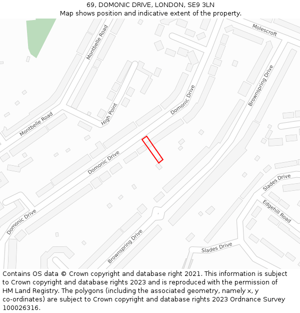 69, DOMONIC DRIVE, LONDON, SE9 3LN: Location map and indicative extent of plot