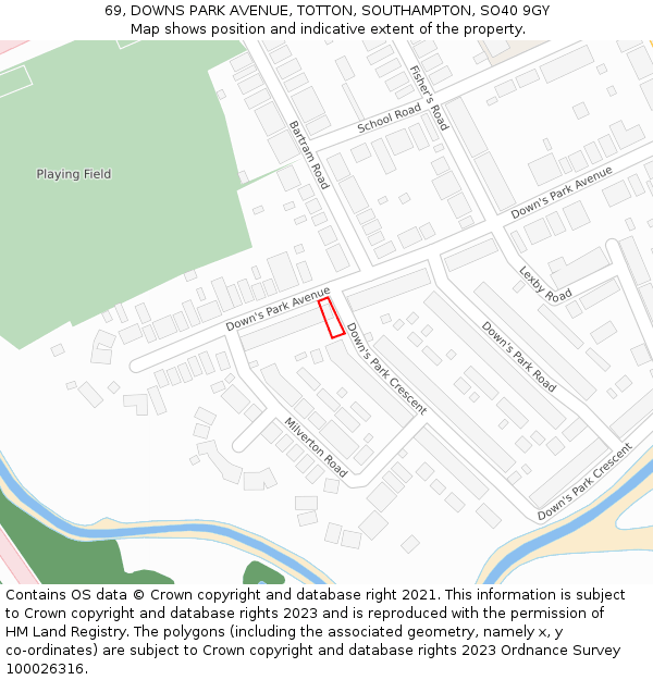 69, DOWNS PARK AVENUE, TOTTON, SOUTHAMPTON, SO40 9GY: Location map and indicative extent of plot