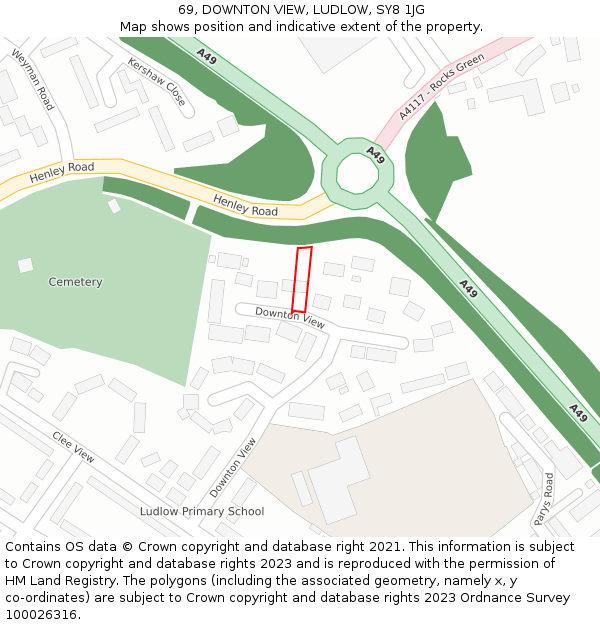 69, DOWNTON VIEW, LUDLOW, SY8 1JG: Location map and indicative extent of plot