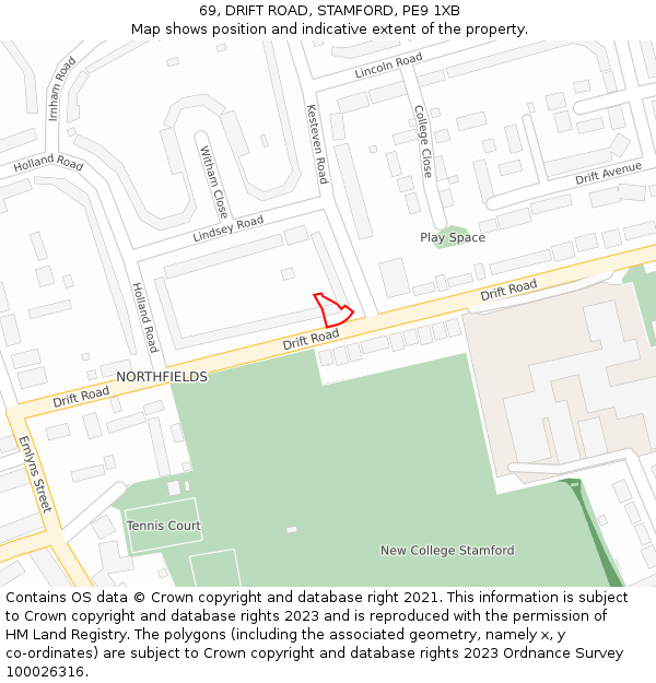 69, DRIFT ROAD, STAMFORD, PE9 1XB: Location map and indicative extent of plot