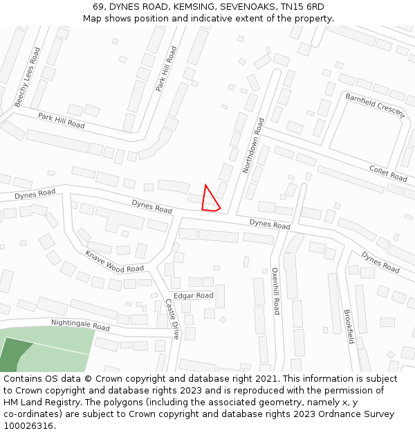 69, DYNES ROAD, KEMSING, SEVENOAKS, TN15 6RD: Location map and indicative extent of plot