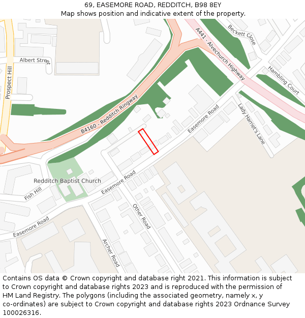 69, EASEMORE ROAD, REDDITCH, B98 8EY: Location map and indicative extent of plot
