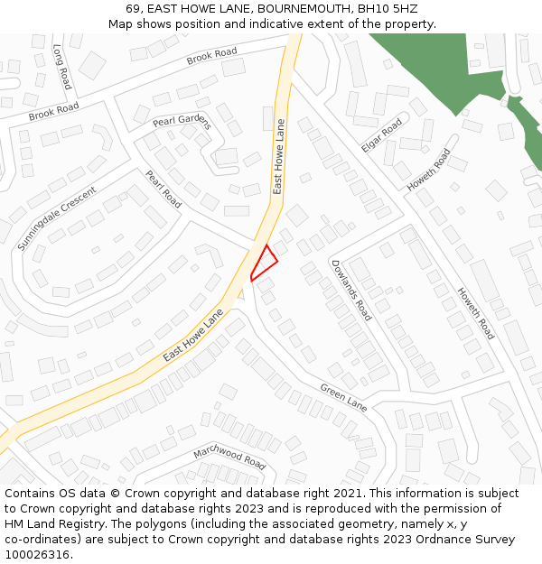 69, EAST HOWE LANE, BOURNEMOUTH, BH10 5HZ: Location map and indicative extent of plot