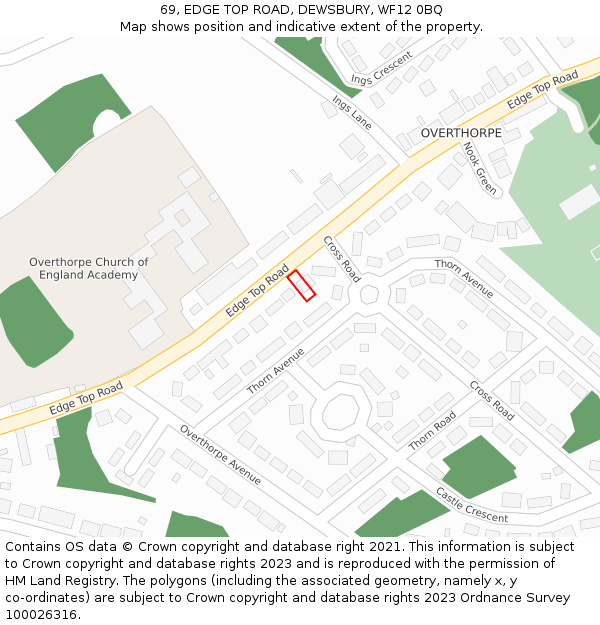 69, EDGE TOP ROAD, DEWSBURY, WF12 0BQ: Location map and indicative extent of plot