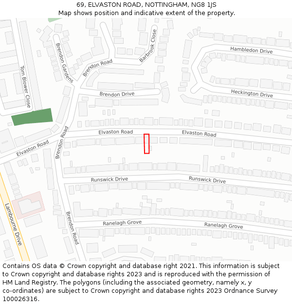 69, ELVASTON ROAD, NOTTINGHAM, NG8 1JS: Location map and indicative extent of plot