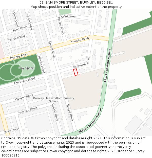 69, ENNISMORE STREET, BURNLEY, BB10 3EU: Location map and indicative extent of plot