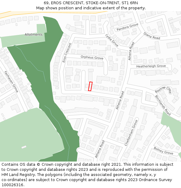 69, EROS CRESCENT, STOKE-ON-TRENT, ST1 6RN: Location map and indicative extent of plot