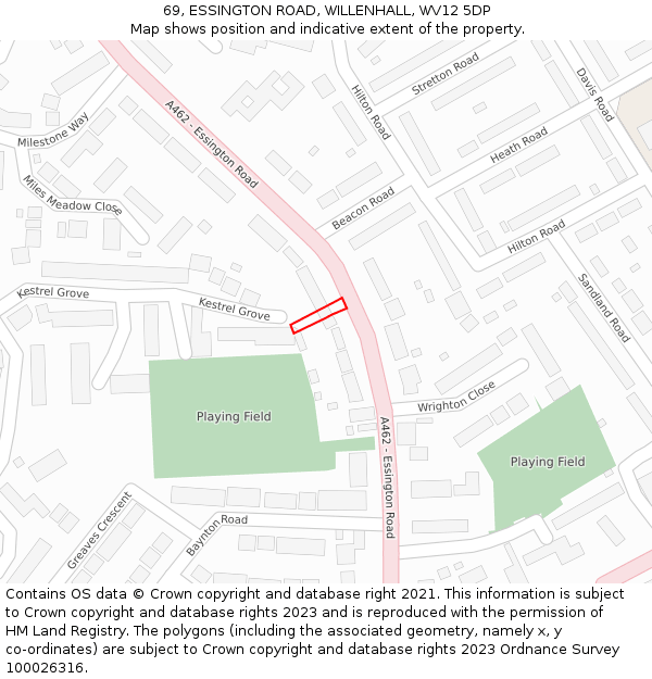 69, ESSINGTON ROAD, WILLENHALL, WV12 5DP: Location map and indicative extent of plot