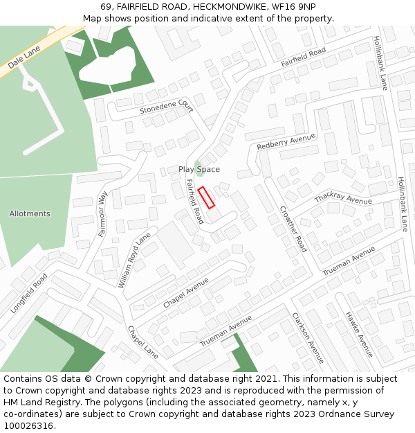 69, FAIRFIELD ROAD, HECKMONDWIKE, WF16 9NP: Location map and indicative extent of plot