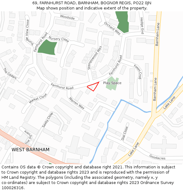 69, FARNHURST ROAD, BARNHAM, BOGNOR REGIS, PO22 0JN: Location map and indicative extent of plot