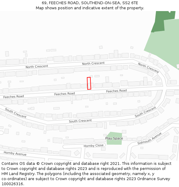 69, FEECHES ROAD, SOUTHEND-ON-SEA, SS2 6TE: Location map and indicative extent of plot