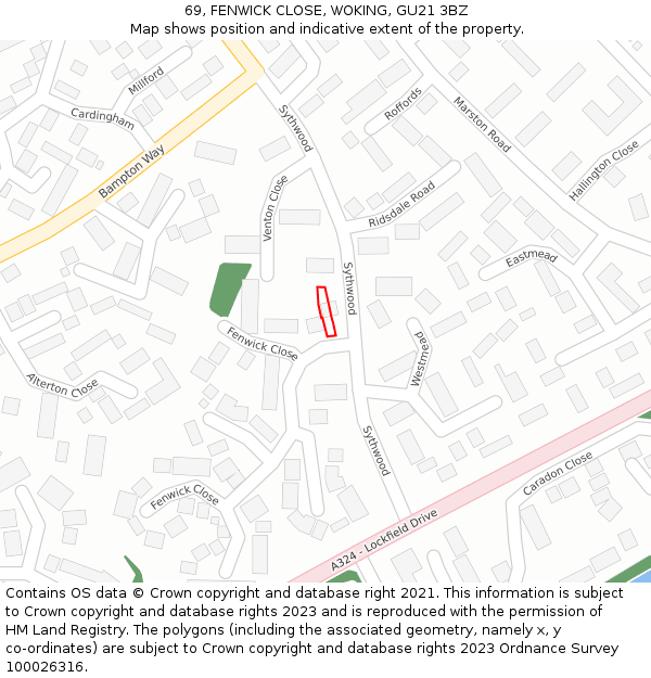69, FENWICK CLOSE, WOKING, GU21 3BZ: Location map and indicative extent of plot