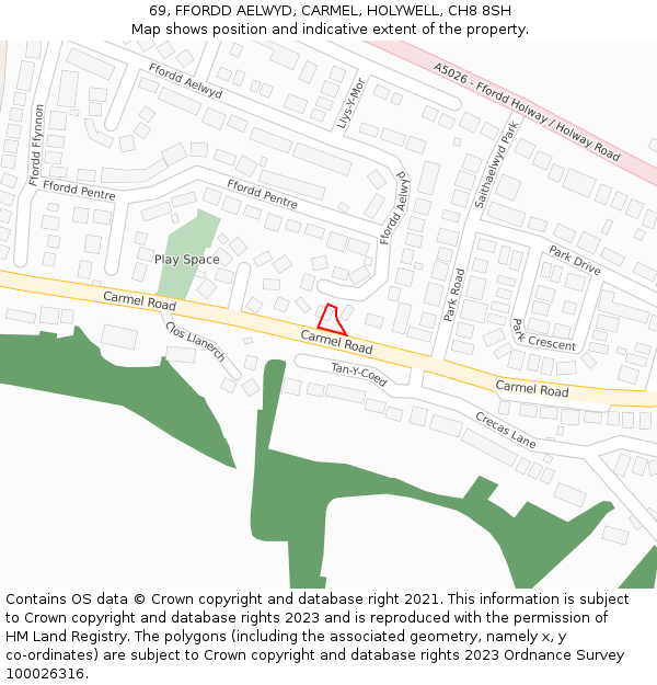 69, FFORDD AELWYD, CARMEL, HOLYWELL, CH8 8SH: Location map and indicative extent of plot