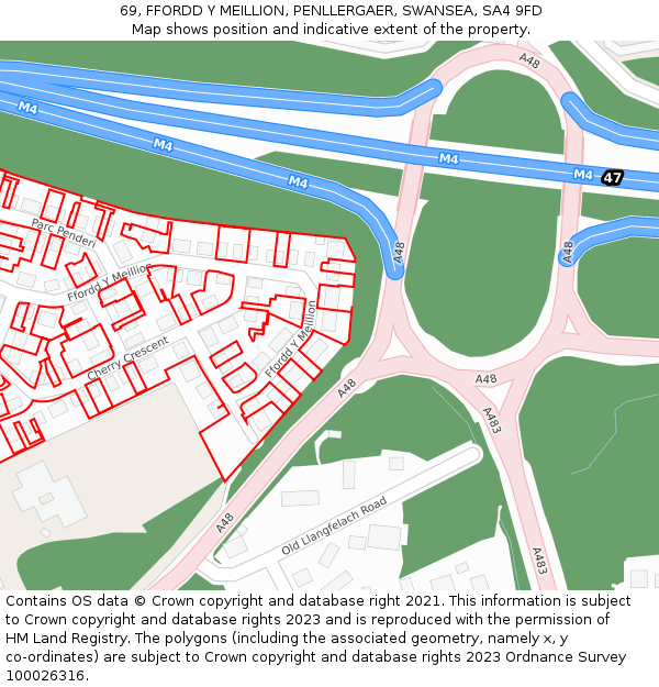 69, FFORDD Y MEILLION, PENLLERGAER, SWANSEA, SA4 9FD: Location map and indicative extent of plot