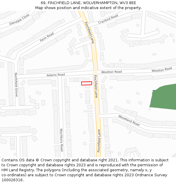69, FINCHFIELD LANE, WOLVERHAMPTON, WV3 8EE: Location map and indicative extent of plot