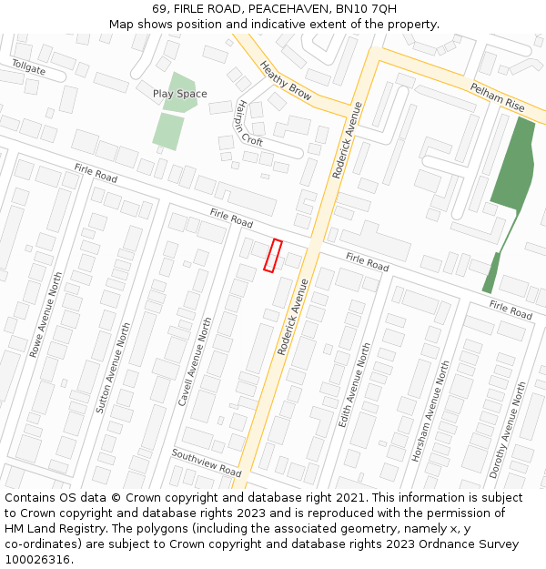 69, FIRLE ROAD, PEACEHAVEN, BN10 7QH: Location map and indicative extent of plot