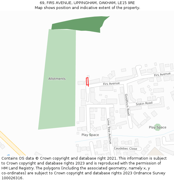 69, FIRS AVENUE, UPPINGHAM, OAKHAM, LE15 9RE: Location map and indicative extent of plot