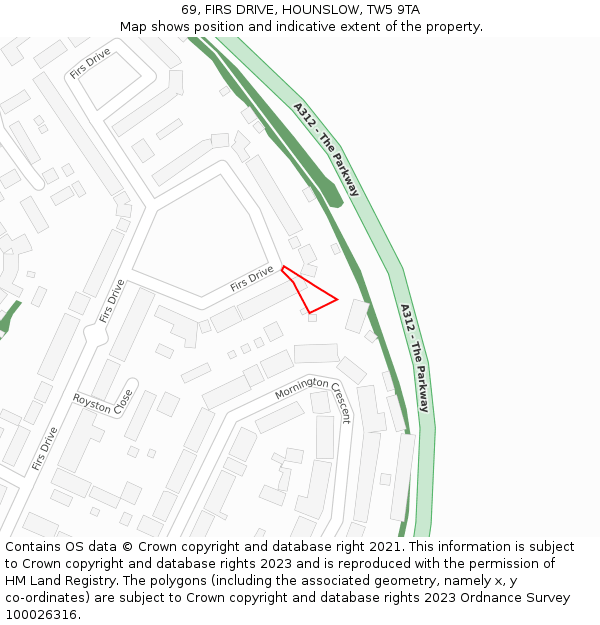 69, FIRS DRIVE, HOUNSLOW, TW5 9TA: Location map and indicative extent of plot