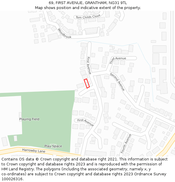 69, FIRST AVENUE, GRANTHAM, NG31 9TL: Location map and indicative extent of plot