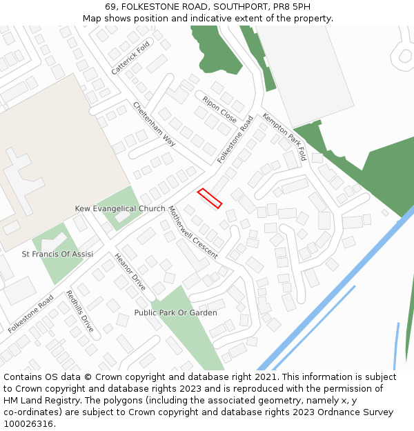 69, FOLKESTONE ROAD, SOUTHPORT, PR8 5PH: Location map and indicative extent of plot