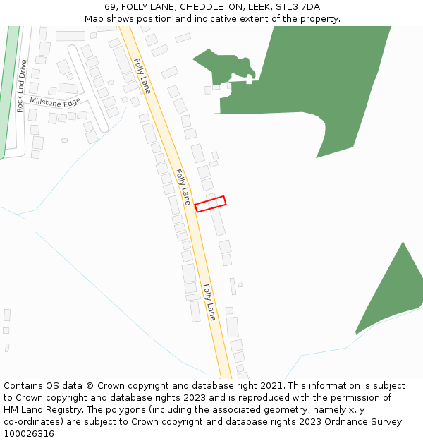 69, FOLLY LANE, CHEDDLETON, LEEK, ST13 7DA: Location map and indicative extent of plot