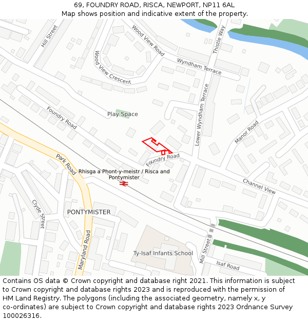 69, FOUNDRY ROAD, RISCA, NEWPORT, NP11 6AL: Location map and indicative extent of plot