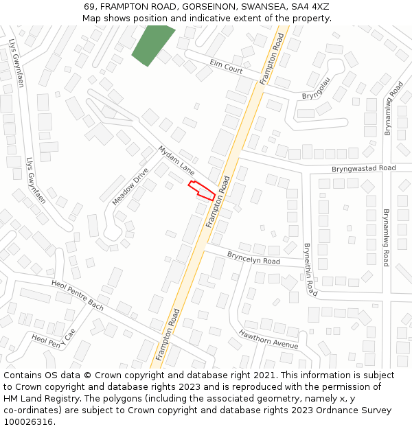 69, FRAMPTON ROAD, GORSEINON, SWANSEA, SA4 4XZ: Location map and indicative extent of plot