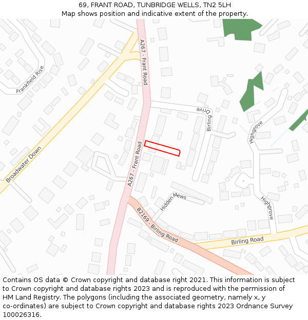 69, FRANT ROAD, TUNBRIDGE WELLS, TN2 5LH: Location map and indicative extent of plot