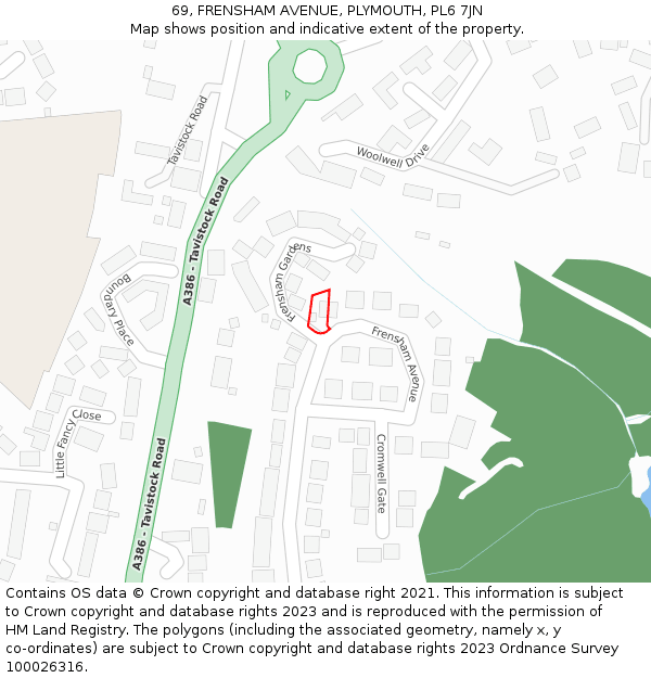 69, FRENSHAM AVENUE, PLYMOUTH, PL6 7JN: Location map and indicative extent of plot