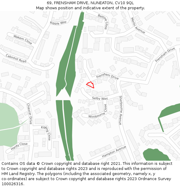 69, FRENSHAM DRIVE, NUNEATON, CV10 9QL: Location map and indicative extent of plot