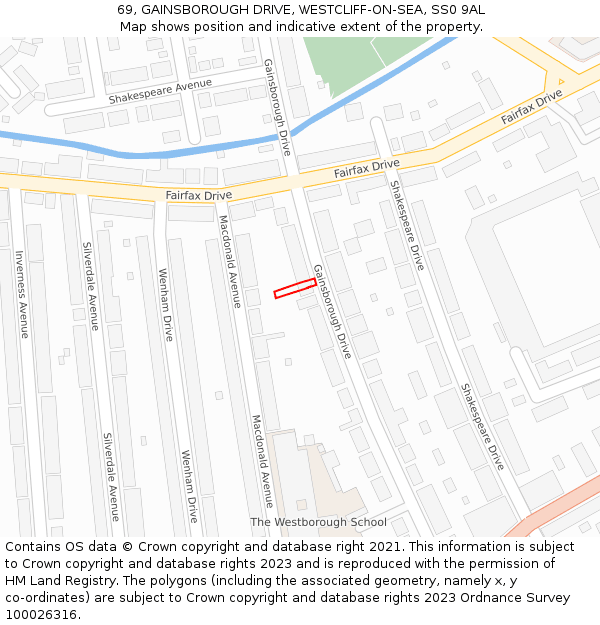 69, GAINSBOROUGH DRIVE, WESTCLIFF-ON-SEA, SS0 9AL: Location map and indicative extent of plot