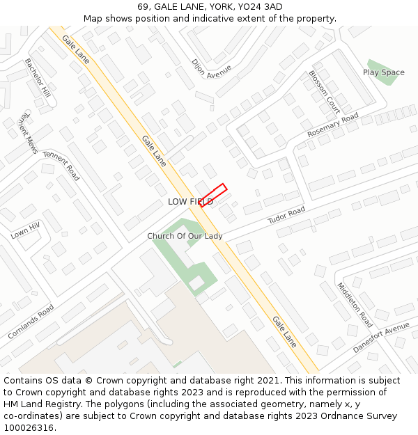 69, GALE LANE, YORK, YO24 3AD: Location map and indicative extent of plot