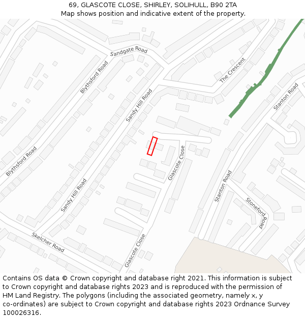 69, GLASCOTE CLOSE, SHIRLEY, SOLIHULL, B90 2TA: Location map and indicative extent of plot