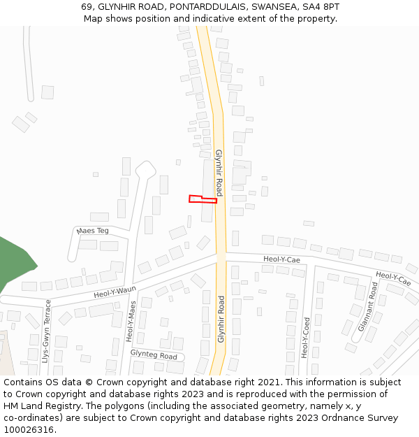 69, GLYNHIR ROAD, PONTARDDULAIS, SWANSEA, SA4 8PT: Location map and indicative extent of plot