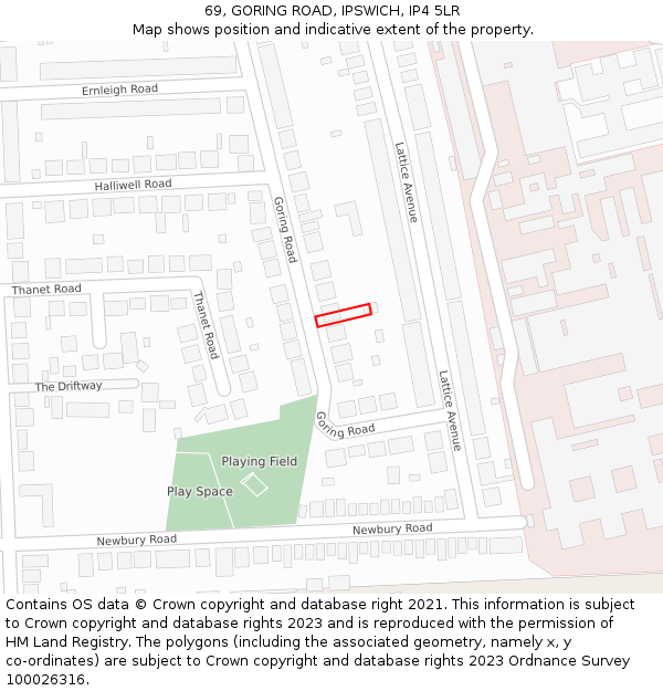 69, GORING ROAD, IPSWICH, IP4 5LR: Location map and indicative extent of plot