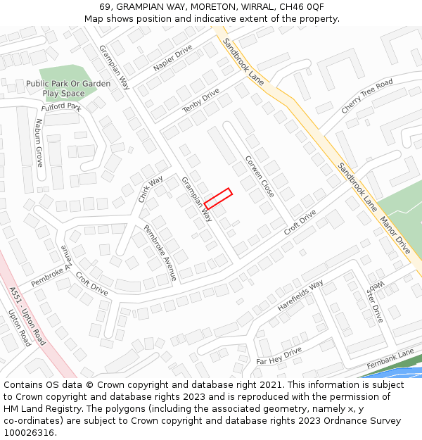 69, GRAMPIAN WAY, MORETON, WIRRAL, CH46 0QF: Location map and indicative extent of plot