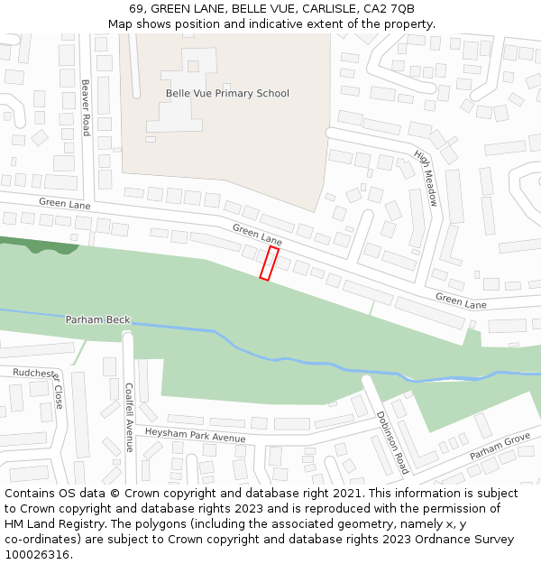 69, GREEN LANE, BELLE VUE, CARLISLE, CA2 7QB: Location map and indicative extent of plot