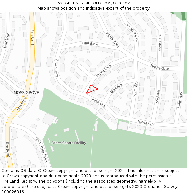 69, GREEN LANE, OLDHAM, OL8 3AZ: Location map and indicative extent of plot