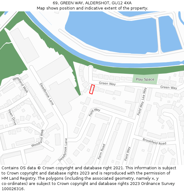 69, GREEN WAY, ALDERSHOT, GU12 4XA: Location map and indicative extent of plot