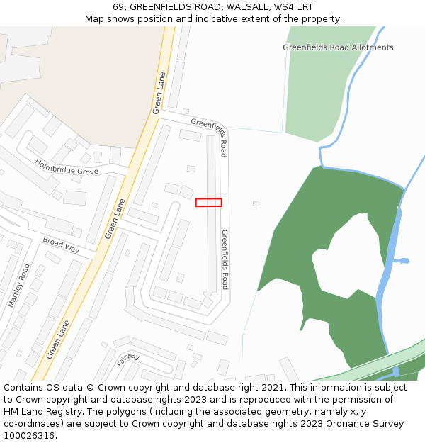 69, GREENFIELDS ROAD, WALSALL, WS4 1RT: Location map and indicative extent of plot