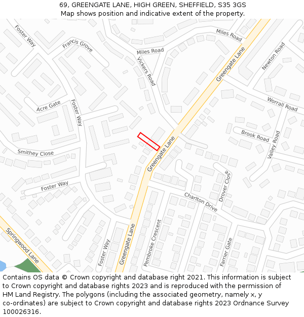 69, GREENGATE LANE, HIGH GREEN, SHEFFIELD, S35 3GS: Location map and indicative extent of plot